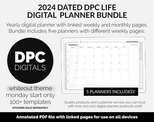 BUNDLE! 2024 Dated DPC Life Digital Planner | Whiteout | GoodNotes, iPad & Android | Landscape