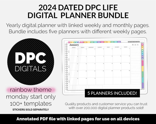 BUNDLE! 2024 Dated DPC Life Digital Planner | Rainbow | GoodNotes, iPad & Android | Landscape