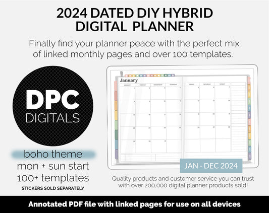 2024 Dated DIY Hybrid Digital Planner | Boho Theme