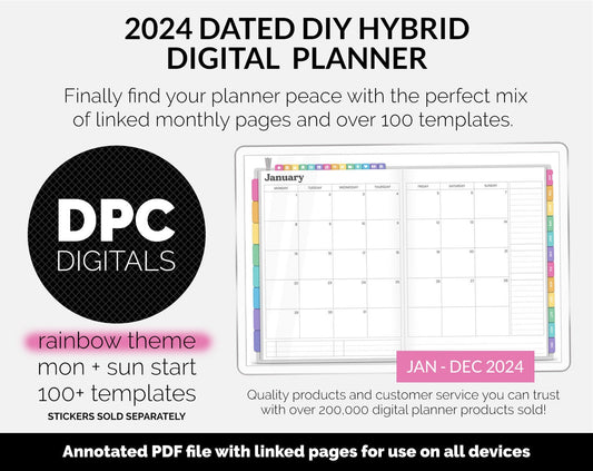 2024 Dated DIY Hybrid Digital Planner | Rainbow Theme