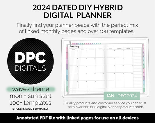 2024 Dated DIY Hybrid Digital Planner | Waves Theme