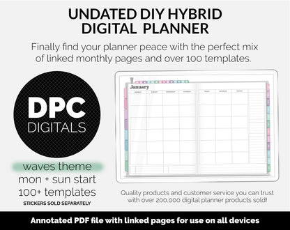 Undated DIY Hybrid Digital Planner | Waves | GoodNotes, iPad & Android