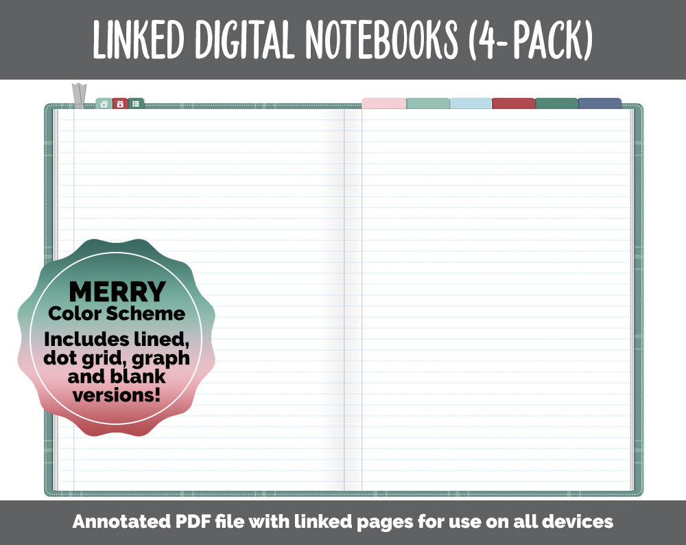 Linked Digital Notebooks 4- Pack | Merry Theme | GoodNotes, iPad & Android