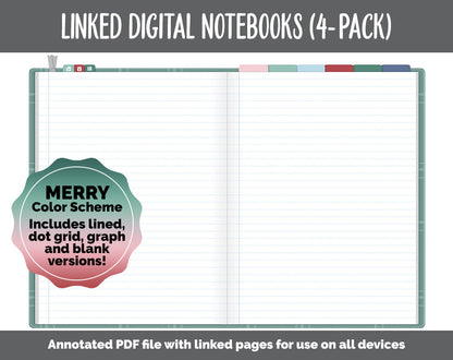 Linked Digital Notebooks 4- Pack | Merry Theme | GoodNotes, iPad & Android