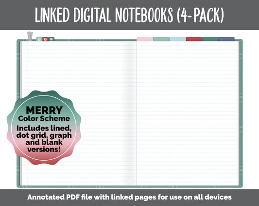 Linked Digital Notebooks 4- Pack | Merry Theme | GoodNotes, iPad & Android