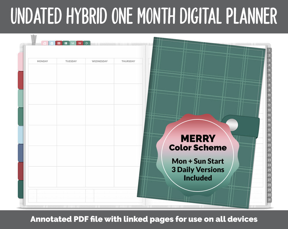 Undated Hybrid One Month Digital Planner | Merry Theme | GoodNotes, iPad & Android
