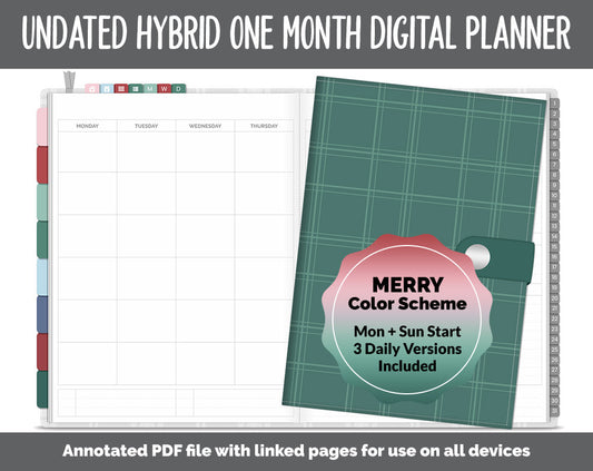 Undated Hybrid One Month Digital Planner | Merry Theme | GoodNotes, iPad & Android