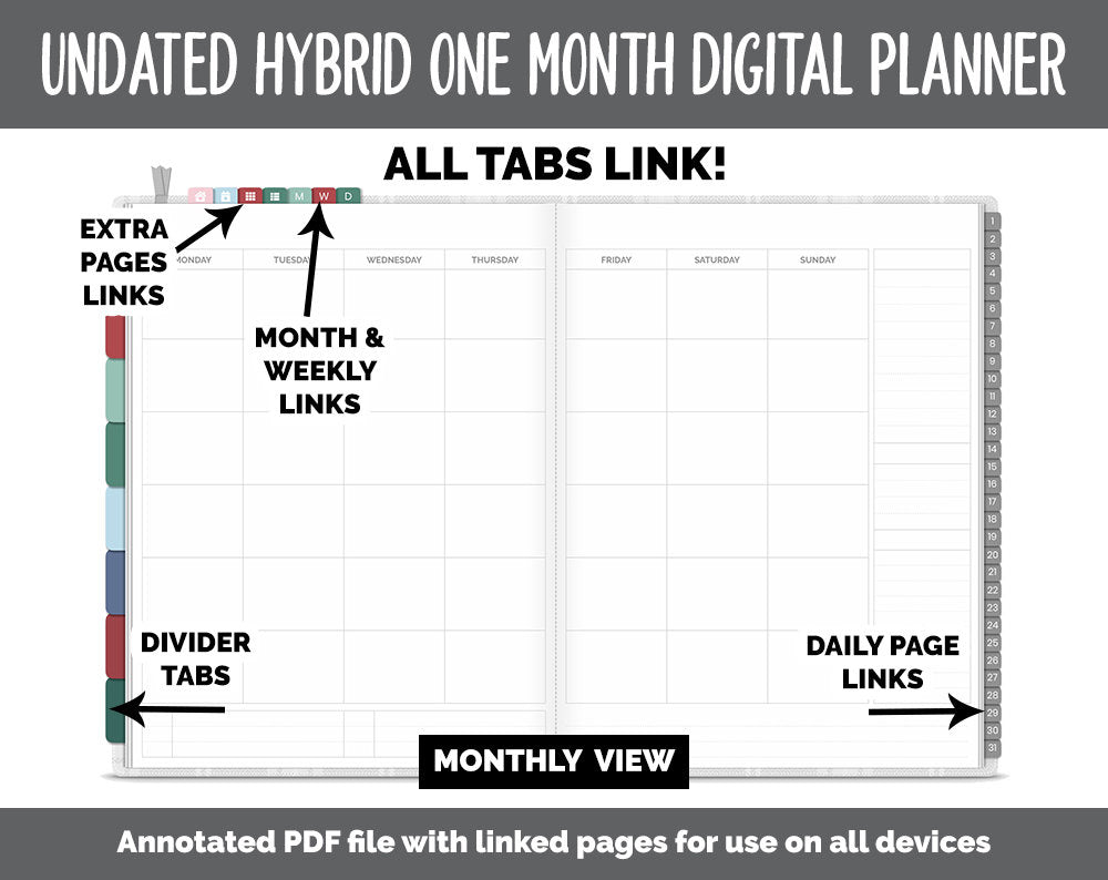 Undated Hybrid One Month Digital Planner | Merry Theme | GoodNotes, iPad & Android