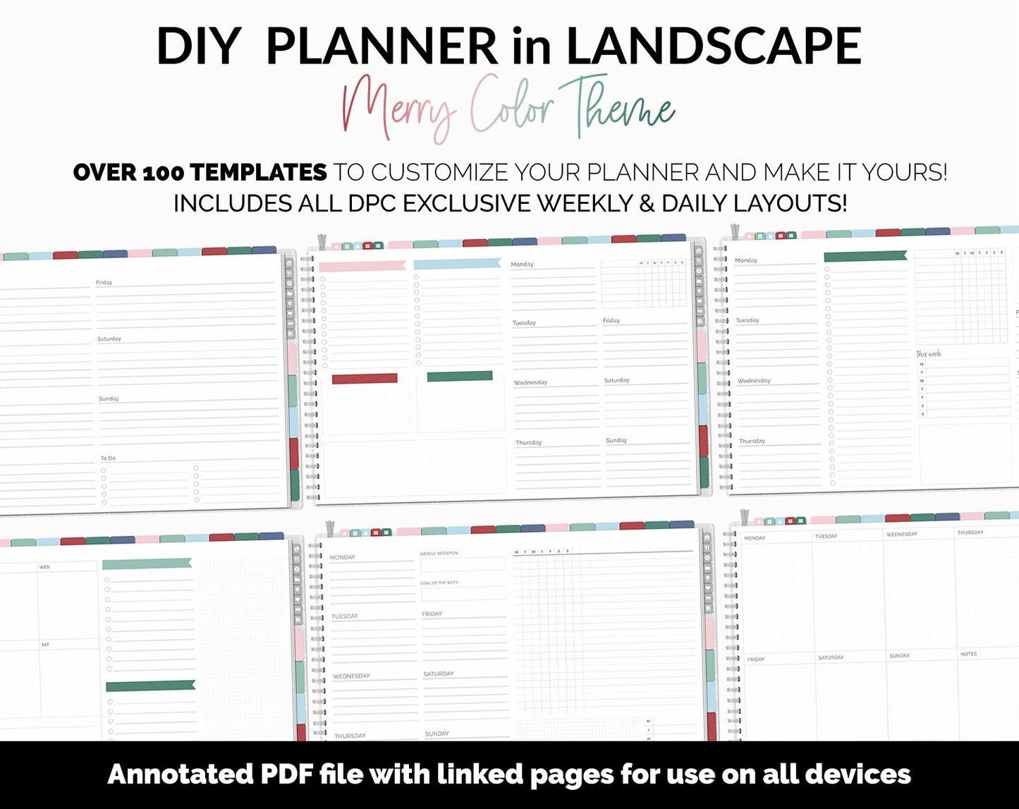 DIY Landscape Digital Planner | Merry Theme | Goodnotes, iPad & Android | Notebook