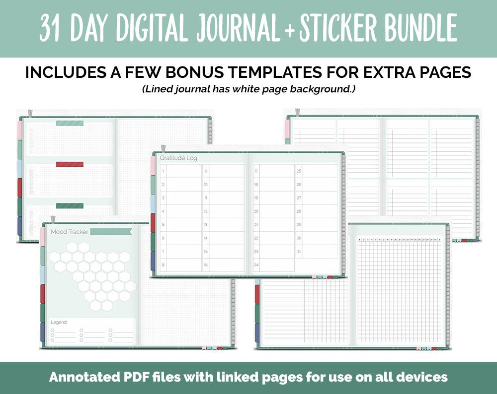 31 Day Digital Journal + Sticker Bundle | Merry Theme
