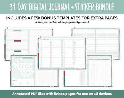31 Day Digital Journal + Sticker Bundle | Merry Theme