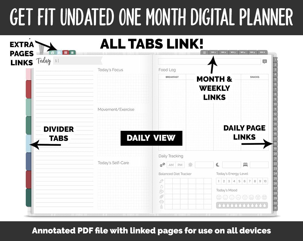 Undated Get Fit One Month Digital Planner | Merry Theme | GoodNotes, iPad & Android | Fitness, Self-Care, Health, Workout