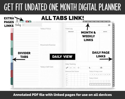 Undated Get Fit One Month Digital Planner | Merry Theme | GoodNotes, iPad & Android | Fitness, Self-Care, Health, Workout