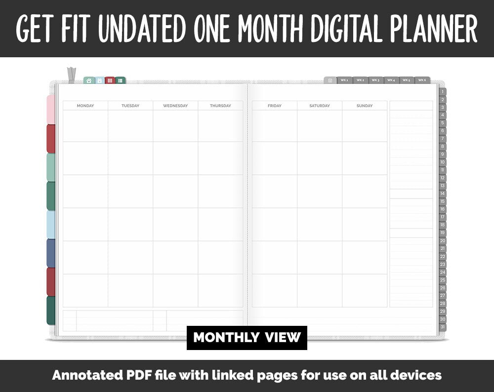 Undated Get Fit One Month Digital Planner | Merry Theme | GoodNotes, iPad & Android | Fitness, Self-Care, Health, Workout