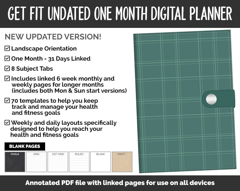 Undated Get Fit One Month Digital Planner | Merry Theme | GoodNotes, iPad & Android | Fitness, Self-Care, Health, Workout