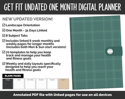 Undated Get Fit One Month Digital Planner | Merry Theme | GoodNotes, iPad & Android | Fitness, Self-Care, Health, Workout
