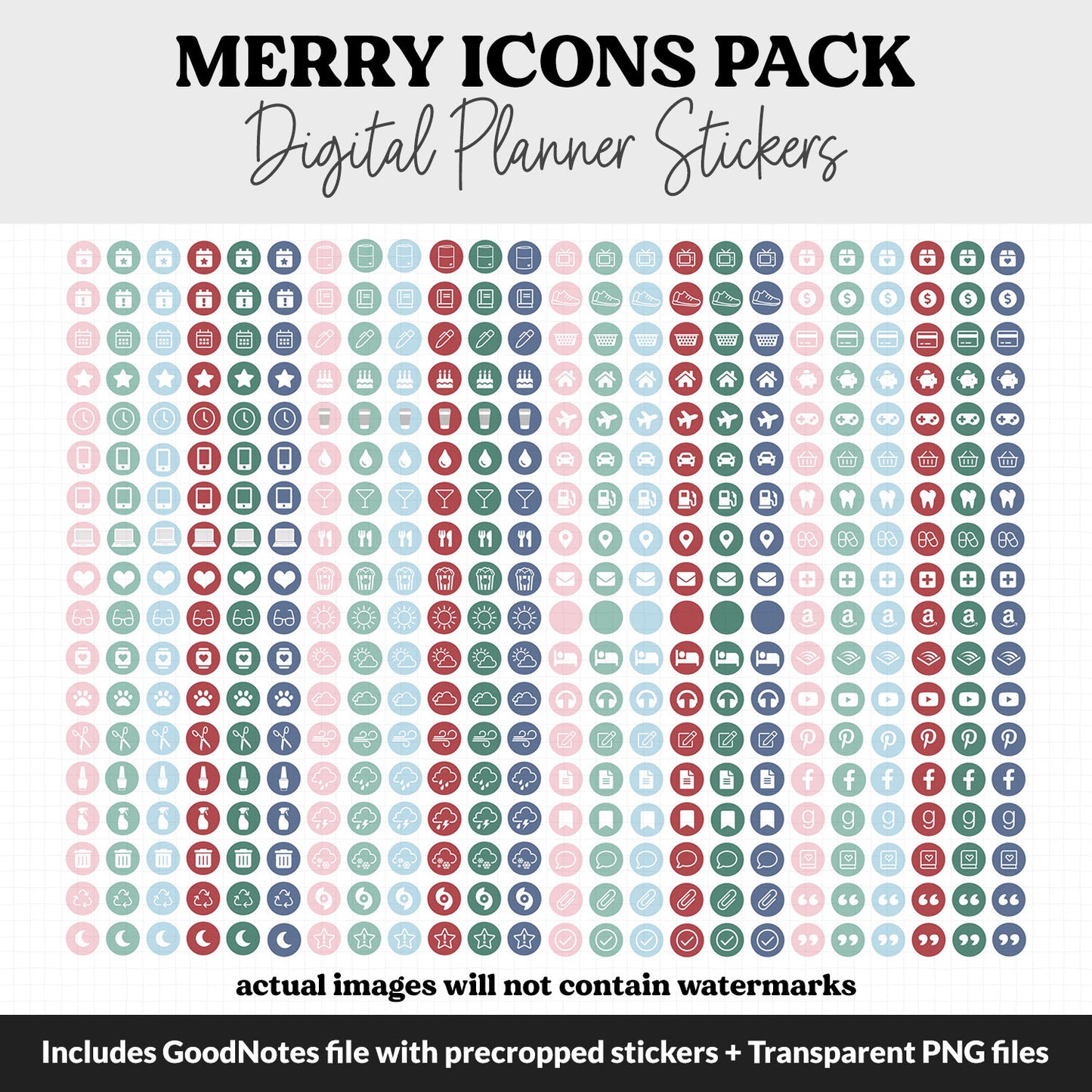 Merry Icons Digital Planner Stickers | GoodNotes, iPad and Android | Icons, Life, Weather, Everyday