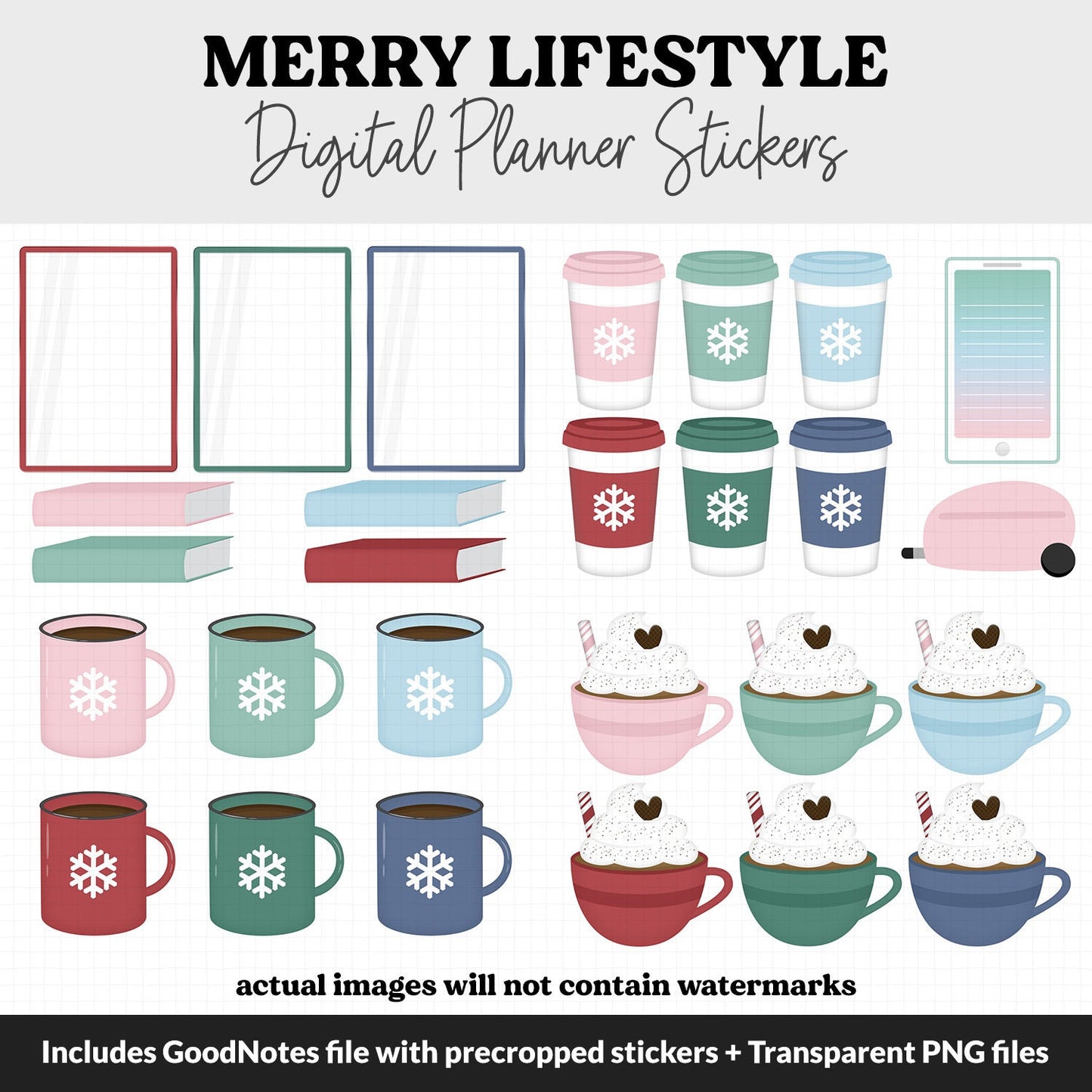 Merry Lifestyle Add-On Digital Stickers | GoodNotes & iPad | TV, Playlist, Travel, Reading, Work, Groceries