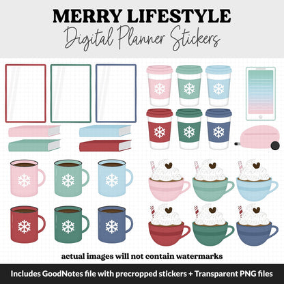 Merry Lifestyle Add-On Digital Stickers | GoodNotes & iPad | TV, Playlist, Travel, Reading, Work, Groceries