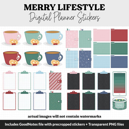 Merry Lifestyle Add-On Digital Stickers | GoodNotes & iPad | TV, Playlist, Travel, Reading, Work, Groceries