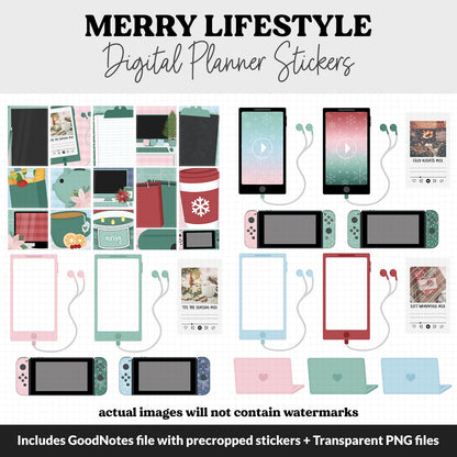 Merry Lifestyle Add-On Digital Stickers | GoodNotes & iPad | TV, Playlist, Travel, Reading, Work, Groceries