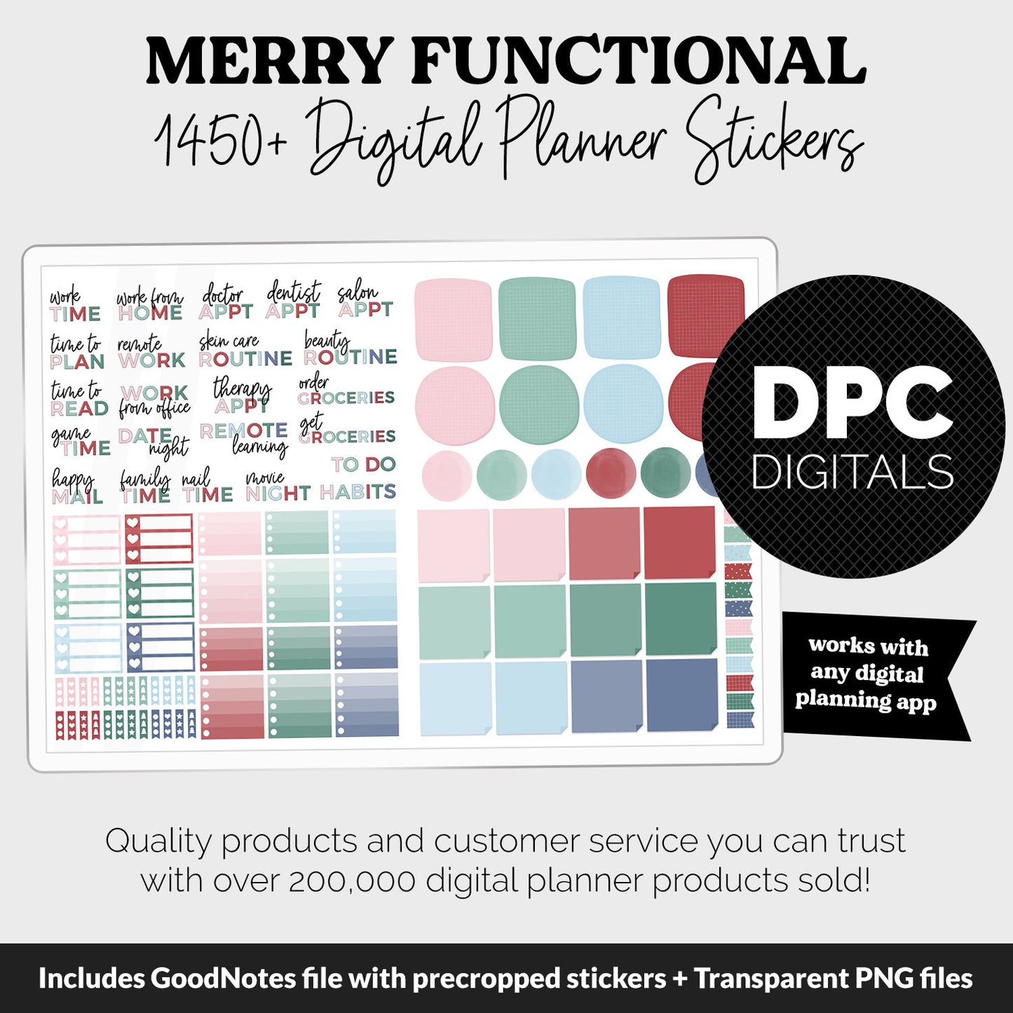 Merry Functional Digital Sticker Set | GoodNotes, iPad & Android | Papers, Sticky Notes, Chores, Work, Adulting, Tasks, Dates
