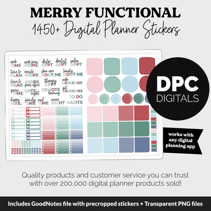Merry Functional Digital Sticker Set | GoodNotes, iPad & Android | Papers, Sticky Notes, Chores, Work, Adulting, Tasks, Dates