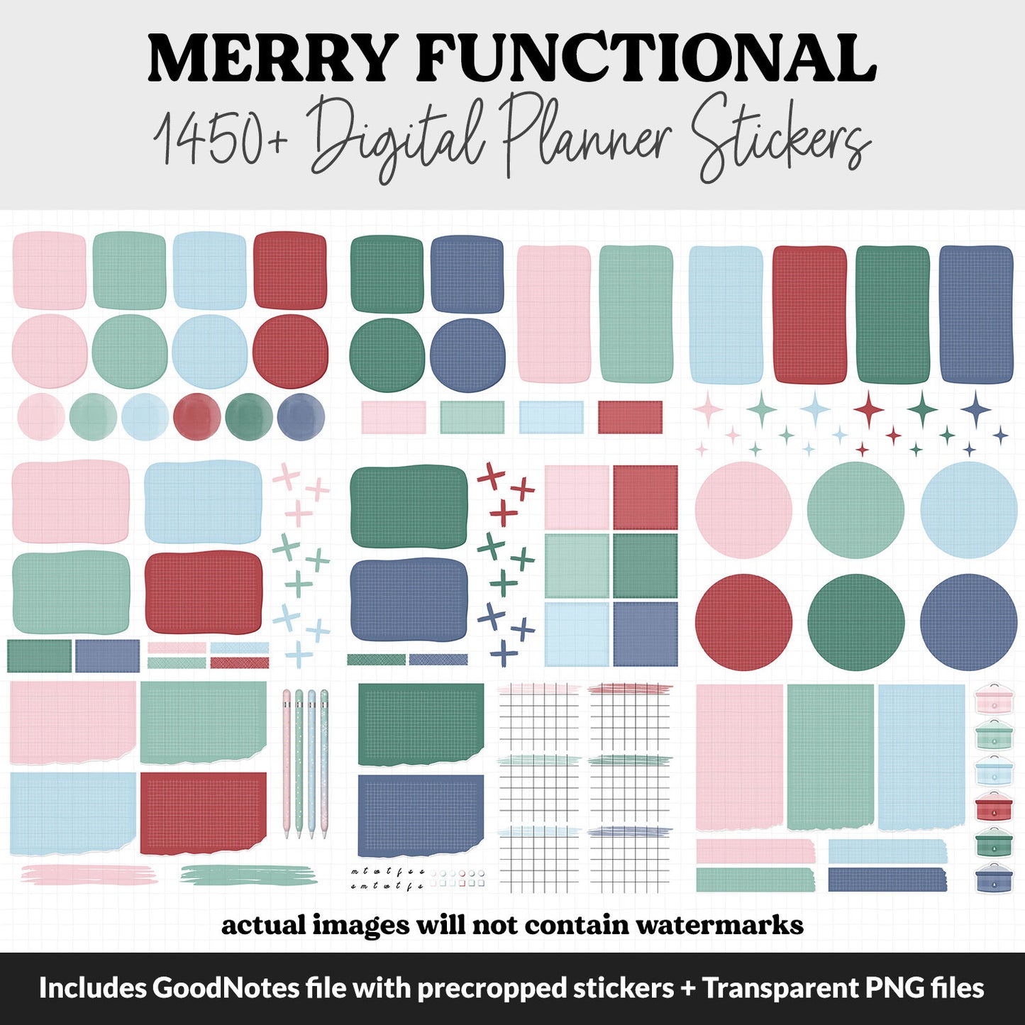 Merry Functional Digital Sticker Set | GoodNotes, iPad & Android | Papers, Sticky Notes, Chores, Work, Adulting, Tasks, Dates