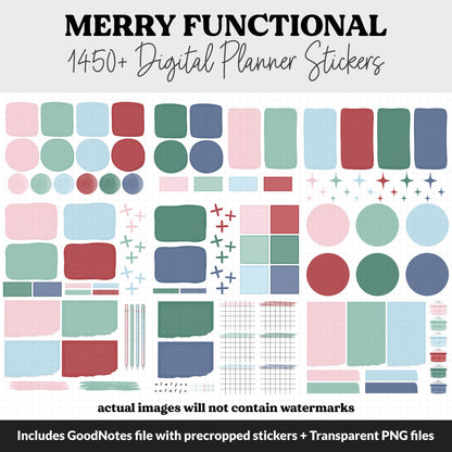 Merry Functional Digital Sticker Set | GoodNotes, iPad & Android | Papers, Sticky Notes, Chores, Work, Adulting, Tasks, Dates