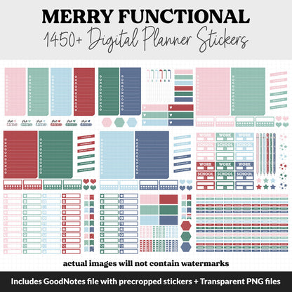 Merry Functional Digital Sticker Set | GoodNotes, iPad & Android | Papers, Sticky Notes, Chores, Work, Adulting, Tasks, Dates
