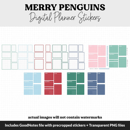 Merry Penguins Digital Planner Stickers | GoodNotes, iPad and Android | December, Christmas, Holidays, Kawaii, Activities