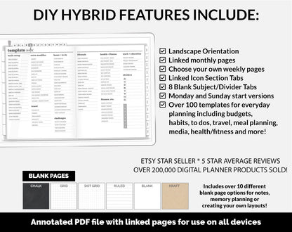 Undated DIY Hybrid Digital Planner | Whiteout | GoodNotes, iPad & Android