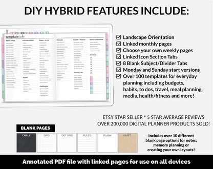 Undated DIY Hybrid Digital Planner | Waves | GoodNotes, iPad & Android