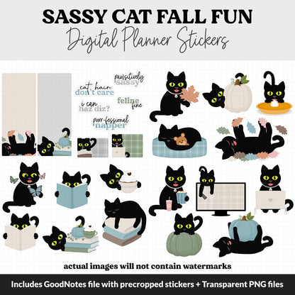 Sassy Cat Fall Fun Digital Stickers | GoodNotes, iPad and Android | Household, Chores, Funny, Feline, Adulting
