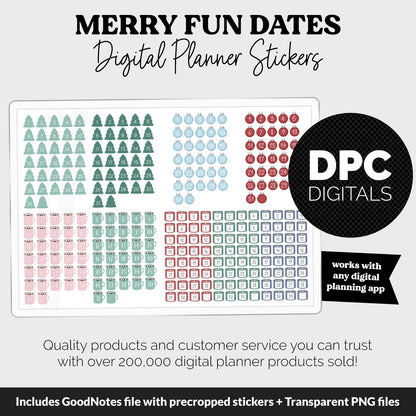 Merry Fun Calendar Date Digital Stickers | GoodNotes, iPad and Android