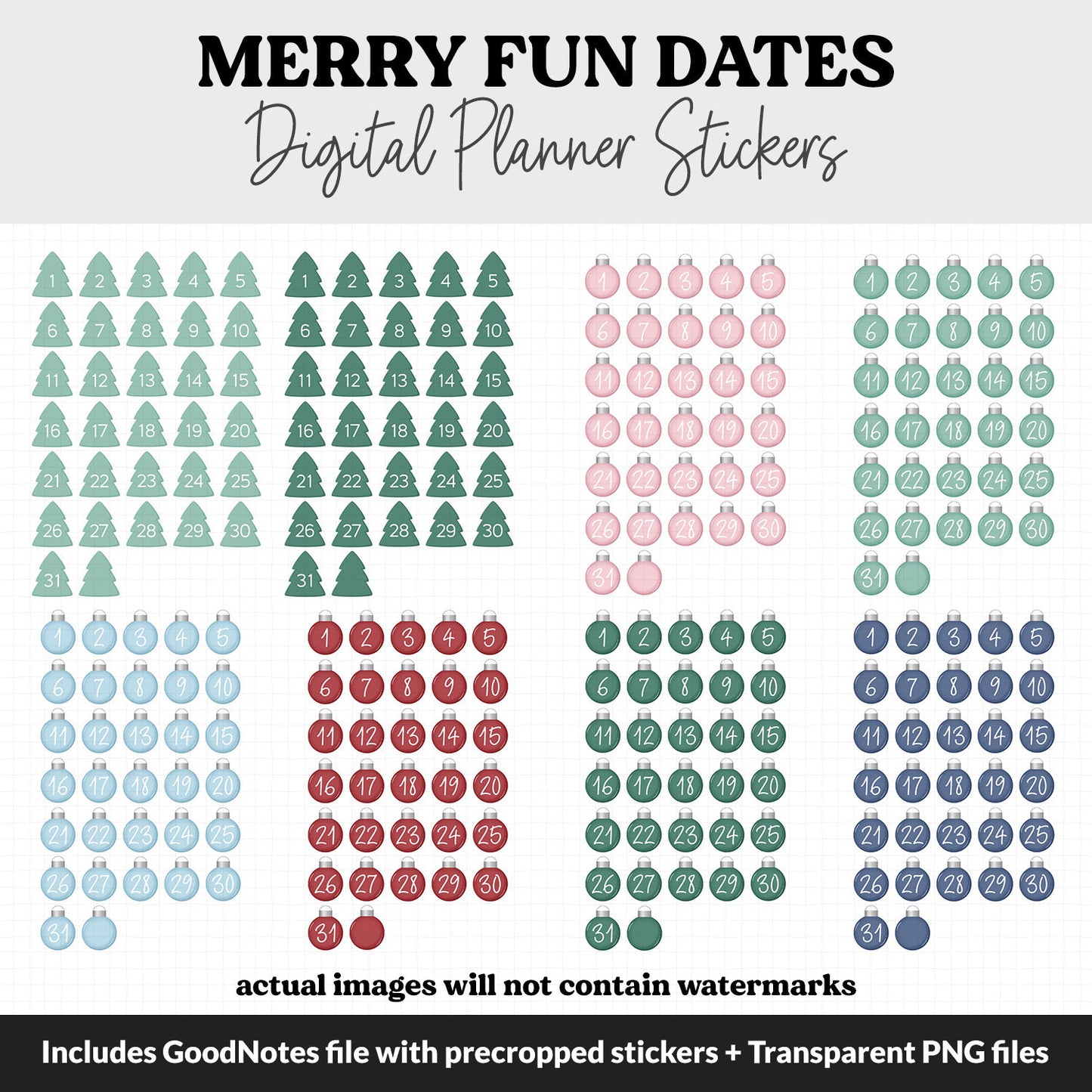 Merry Fun Calendar Date Digital Stickers | GoodNotes, iPad and Android