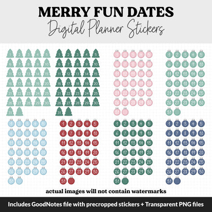 Merry Fun Calendar Date Digital Stickers | GoodNotes, iPad and Android