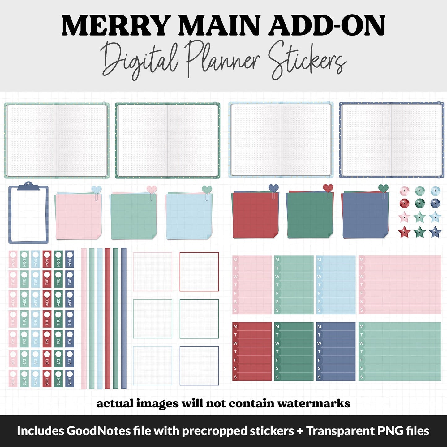 Merry Add-On Digital Stickers | GoodNotes & iPad | Trackers, Budget, Meal Planning, Health, Habits