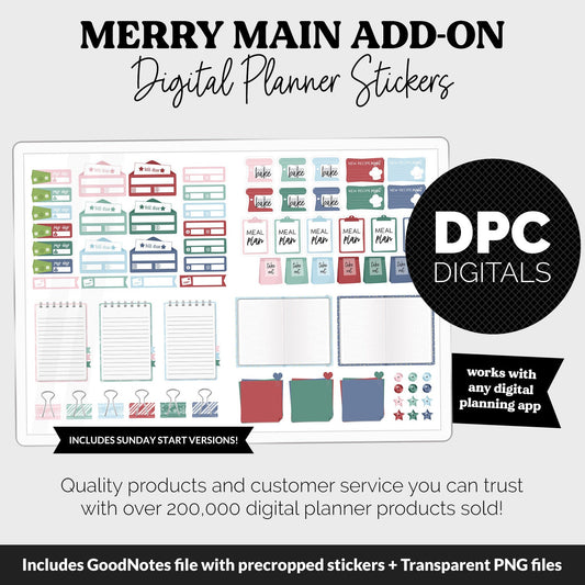Merry Add-On Digital Stickers | GoodNotes & iPad | Trackers, Budget, Meal Planning, Health, Habits
