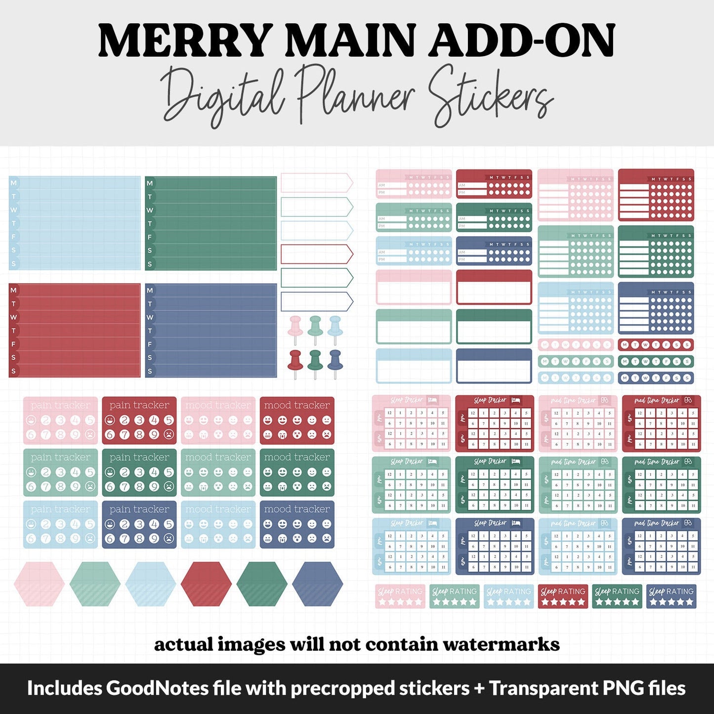 Merry Add-On Digital Stickers | GoodNotes & iPad | Trackers, Budget, Meal Planning, Health, Habits