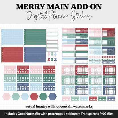 Merry Add-On Digital Stickers | GoodNotes & iPad | Trackers, Budget, Meal Planning, Health, Habits