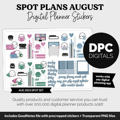 Spot Plans August Digital Stickers | GoodNotes, iPad and Android | Bliss | Sassy, Lazy Day, Adulting, Planning, Funny