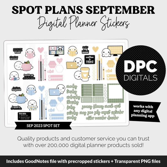 Spot Plans September Digital Stickers | GoodNotes, iPad and Android | Sunrise | Sassy, Fall, Cafe, Adulting, Planning, Funny