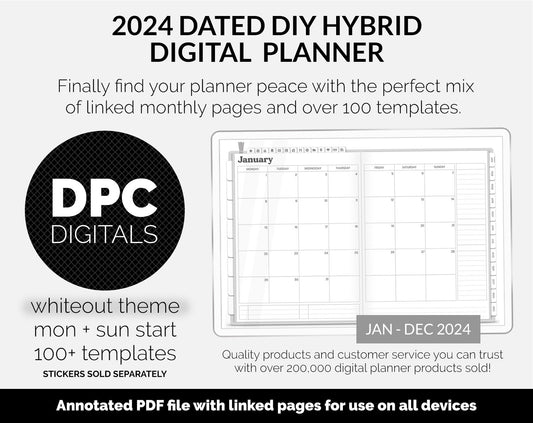 2024 Dated DIY Hybrid Digital Planner | Whiteout Theme