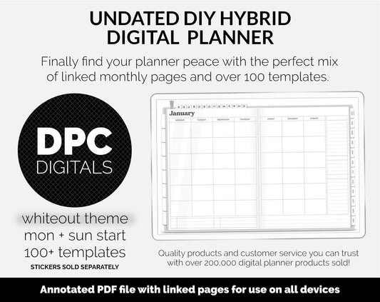 Undated DIY Hybrid Digital Planner | Whiteout | GoodNotes, iPad & Android