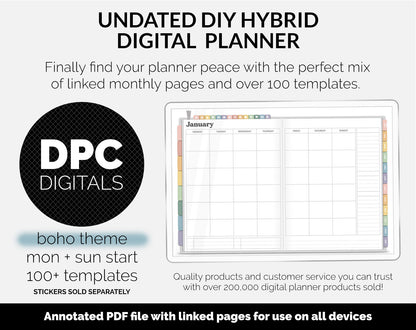 Undated DIY Hybrid Digital Planner | Boho | GoodNotes, iPad & Android