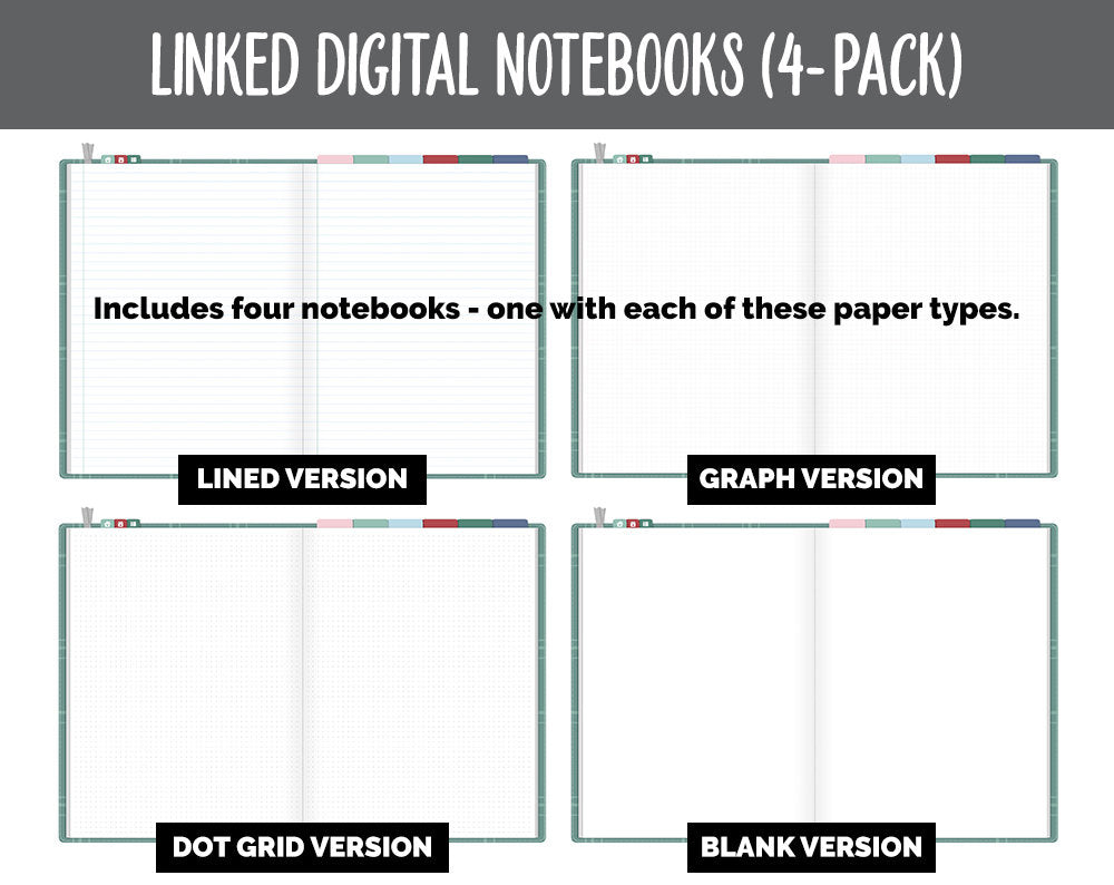 Linked Digital Notebooks 4- Pack | Merry Theme | GoodNotes, iPad & Android