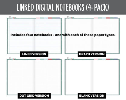 Linked Digital Notebooks 4- Pack | Merry Theme | GoodNotes, iPad & Android