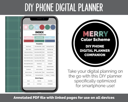 DIY Phone Digital Planner | Merry Theme | Goodnotes, iPad & Android | Hobonichi, Planner, Notebook