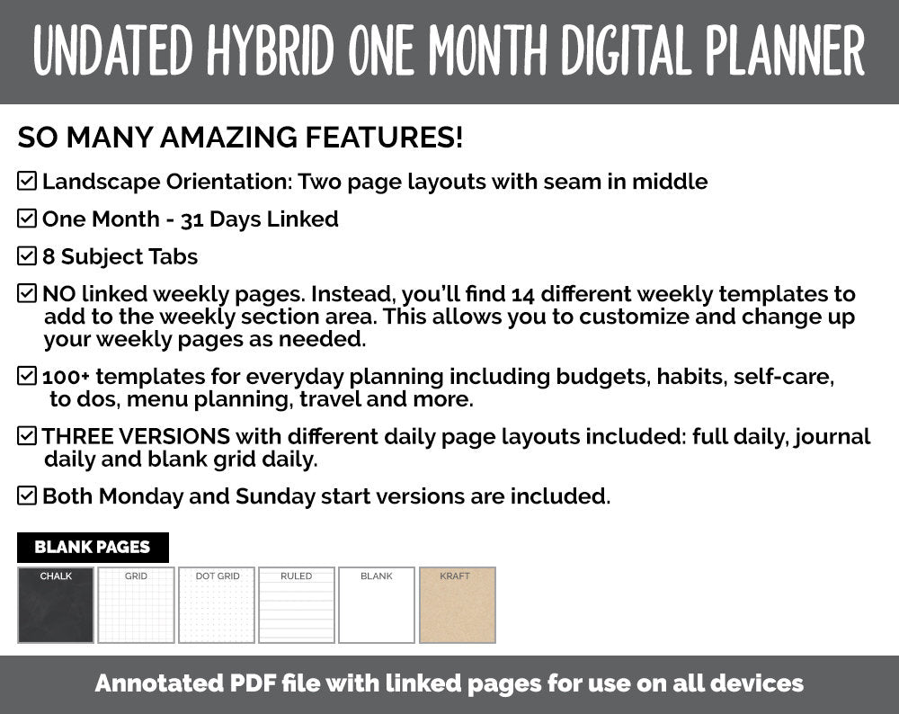 Undated Hybrid One Month Digital Planner | Merry Theme | GoodNotes, iPad & Android